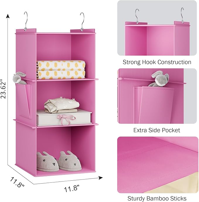 YOUDENOVA Hanging Closet Organizer, 3-Shelf Closet Hanging Storage Shelves - Image 3