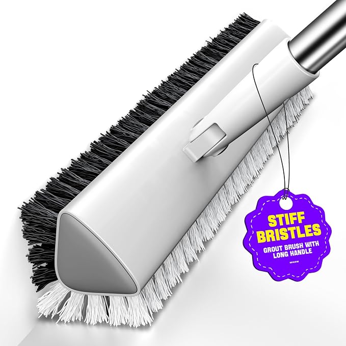 Grout Brush with Long Heavy Duty Handle, 180° Swivel Floor Scrub Brush by Unknown