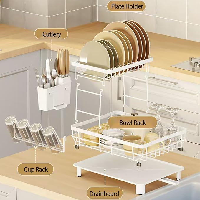 Dish Drying Rack, Space Saving & Durable, Rust-Proof Large 2 Tier Stainless - Image 4