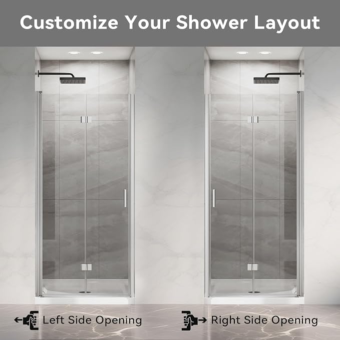 Frameless Bi-Fold Shower Door 34" W x 72" H, 1/4" Clear Tempered Glass - Image 3