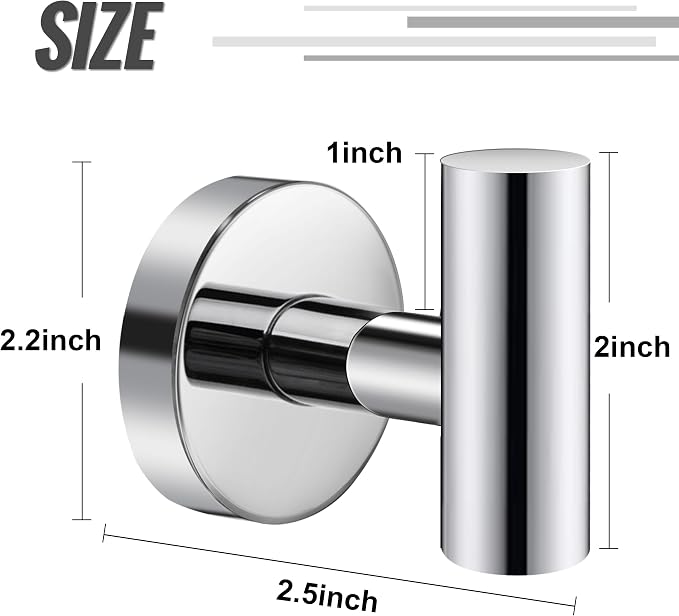 Towel Hooks, SUS 304 Stainless Steel Hooks, Heavy Duty Door Hanger Towel Robe - Image 2