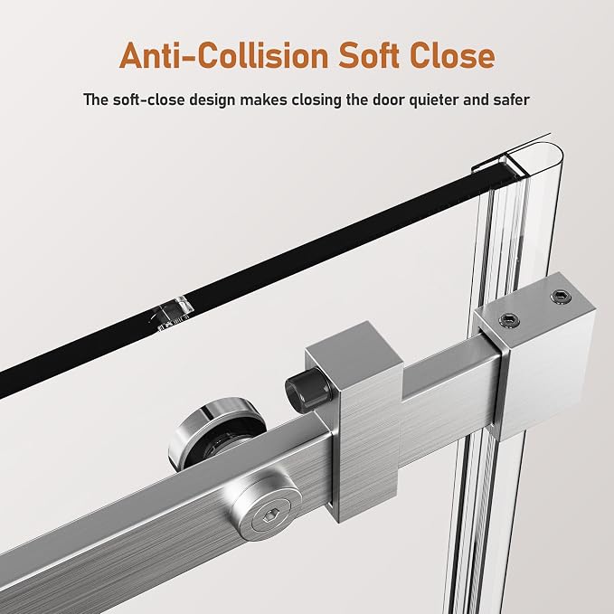 46-48 Inch Frameless Sliding Shower Door, 5/16" Clear Tempered Glass, Smooth - Image 3