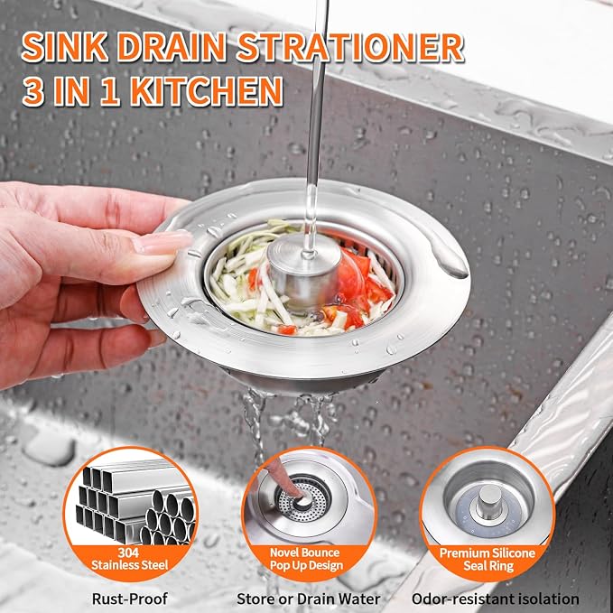 3-in-1 Kitchen Sink Drain Strainer & Sink Stopper 2 Pack - Image 2