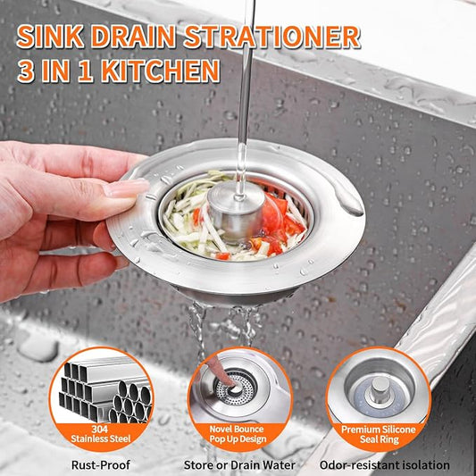 3-in-1 Kitchen Sink Drain Strainer & Sink Stopper 2 Pack - Image 2