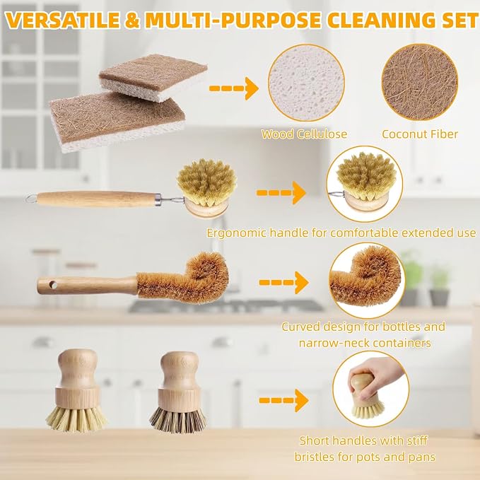 Natural Bamboo Dish Brush Set - Image 4