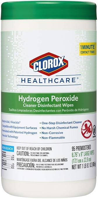 Clorox Healthcare Hydrogen Peroxide Cleaner Disinfectant Wipes, 6.75" x 9" by Clorox