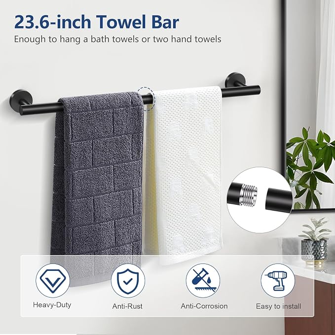 TQKAG 5 Piece Bathroom Towel Bar Holder Sets Matte Black Bathroom Hardware Set - Image 2