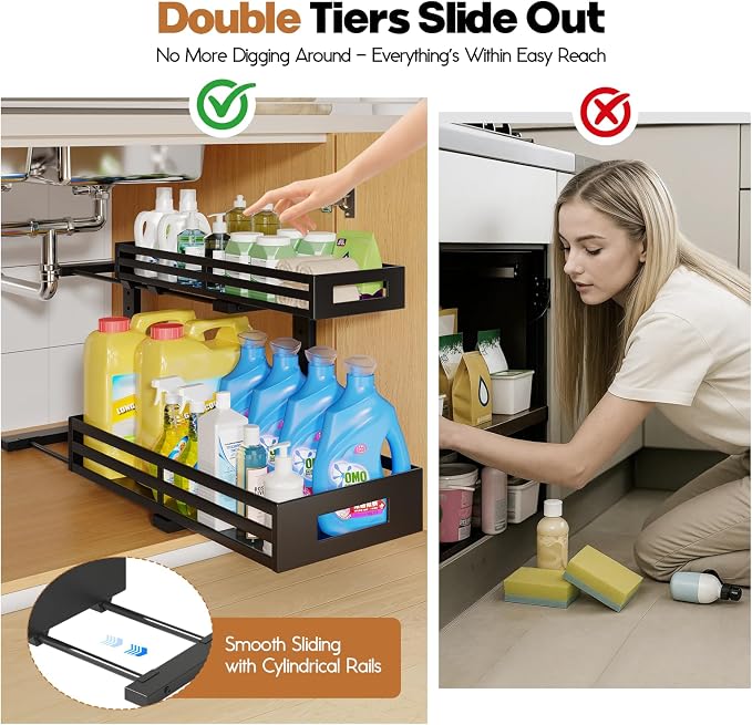2-Pack 19"Deep Under Sink Organizer And Storage, 2-Tier L-Shaped Pull Out - Image 3