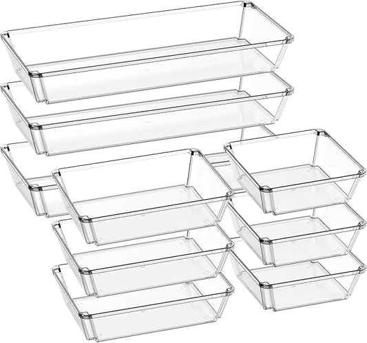 9 Pack Large Clear Plastic Drawer Organizer Trays, Desk Drawer Organizers and by JOLLYIN