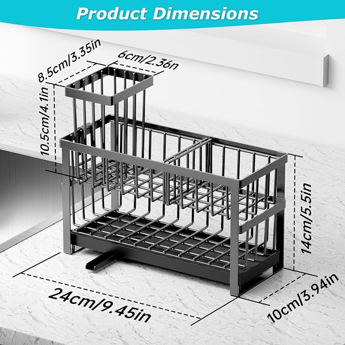 Sponge Holder for Kitchen Sink, 2 Tier Sink Caddy Organizer Countertop - Image 6