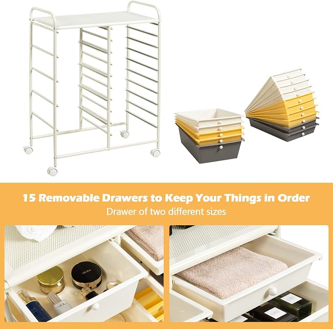 GOFLAME 15-Drawer Rolling Storage Cart, Utility Cart - Image 6