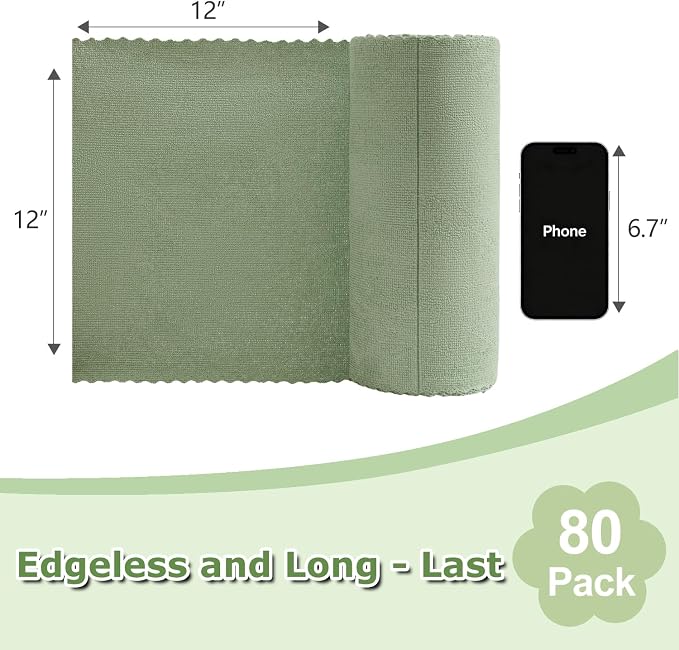 Jessy Home 80 Pack Microfiber Cleaning Cloth Roll Reusable Paper Towels 12"x12" - Image 2