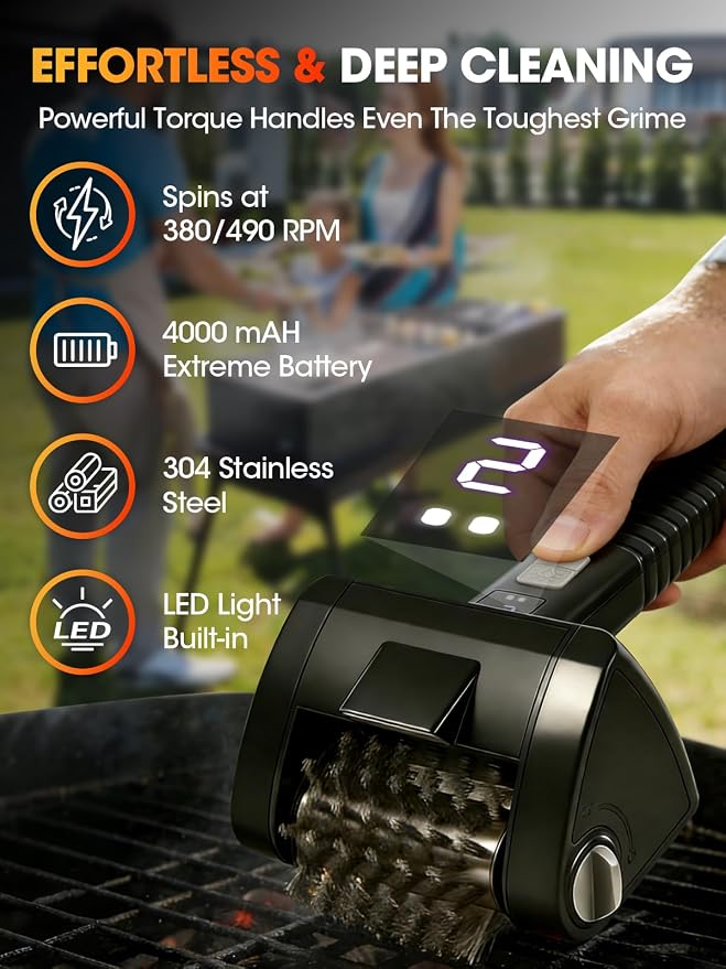 Electric Grill Brush, Cordless Rechargeable BBQ Cleaner, 2-Speed Control - Image 2