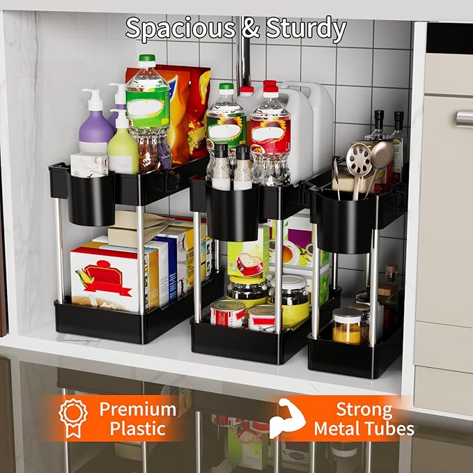 3 Pack Under Sink Organizers and Storage, 2 Tier Bathroom Cabinet Organizer - Image 2