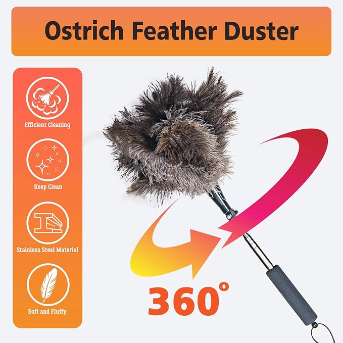 Ostrich Feather Duster for Electronics, Keyboard – Soft Dusting Tool for Screen - Image 5