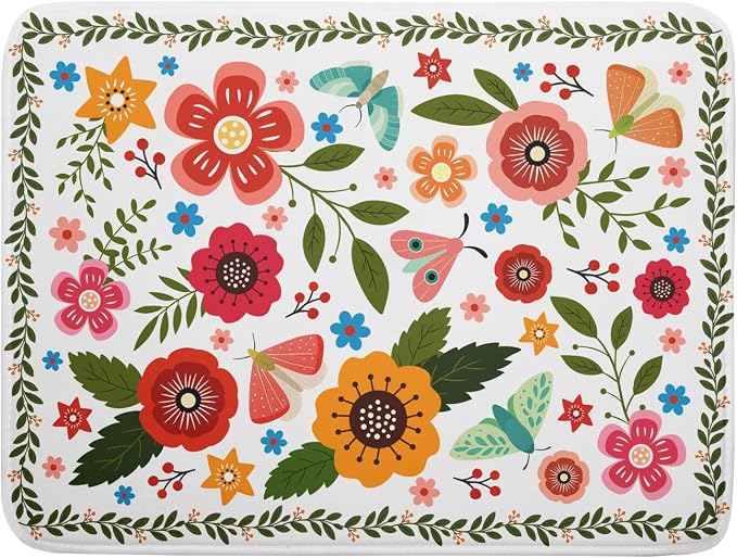 Colorful Boho Floral Dish Drying Mat 18x24 Inch Dishes Dry Pad Drainer Rack by Giwawa