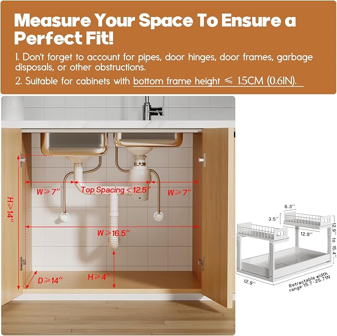 1 Pack-15.7"-25.7"W Expandable Under Sink Organizer - Image 2