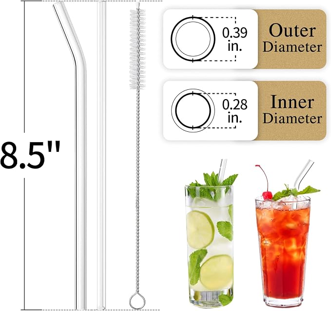 Piteno® 16-Pack Reusable Glass Drinking Straws, 8.5''x10MM, Milkshakes - Image 2