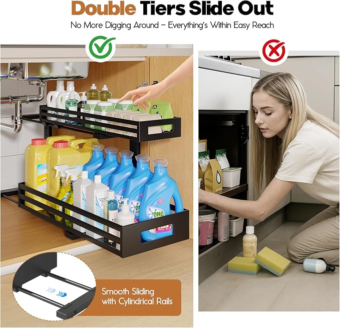 2-Pack 20.47"Deep Under Sink Organizer And Storage, 2-Tier L-Shaped Pull Out - Image 3