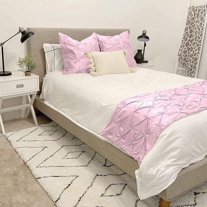 Bed Runner Set - 100% Pure Cotton 800 Thread Count - Luxury 1 Pinch Pleated Bed Runner and 2 Pillow Cover - 3 Piece Pinch Pleated Bed Runner Set King, Pink