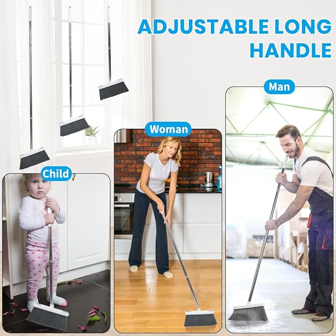 Stand Up Dustpan and Broom Set 50” Long Handle Broom - Image 6