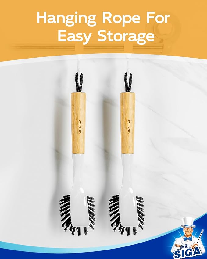 MR.SIGA Dish Brush with Handle, Dish Scrub Brush, Bamboo Dish Brush, Safe on - Image 7
