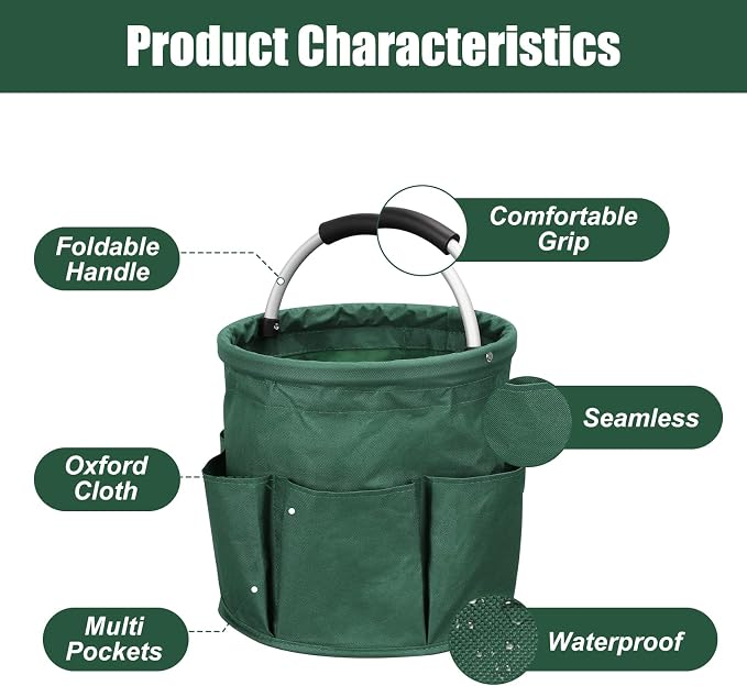 17L Portable Cleaning Bucket Organiser, 6 Pockets Foldable Cleaning Caddy - Image 3
