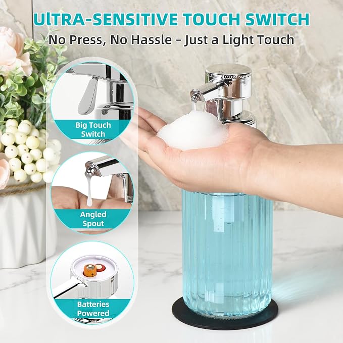 Automatic Foaming Soap Dispenser, 17oz Clear Glass Hand Soap Dispenser - Image 3