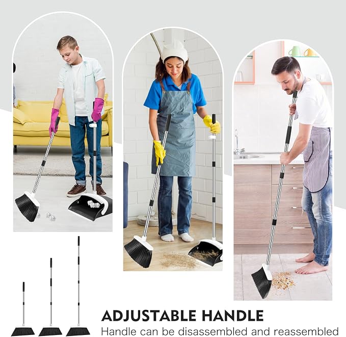 Broom and Dustpan Set, 55-in Long Adjustable Handle Broom - Image 7