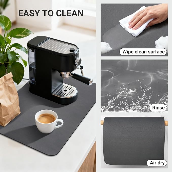 Kitchen Drying Mat, 24x16 Inch, Dark Gray Bar Mat, Absorbent Hide Stain Rubber - Image 4