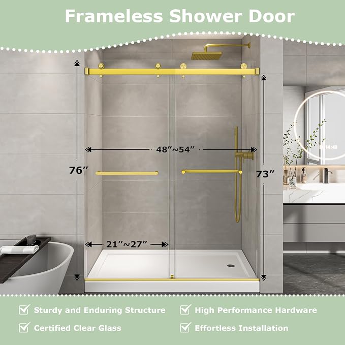 49"- 54" W x 76" H Frameless Shower Door, Double Sliding Shower Door, 5/16" - Image 3