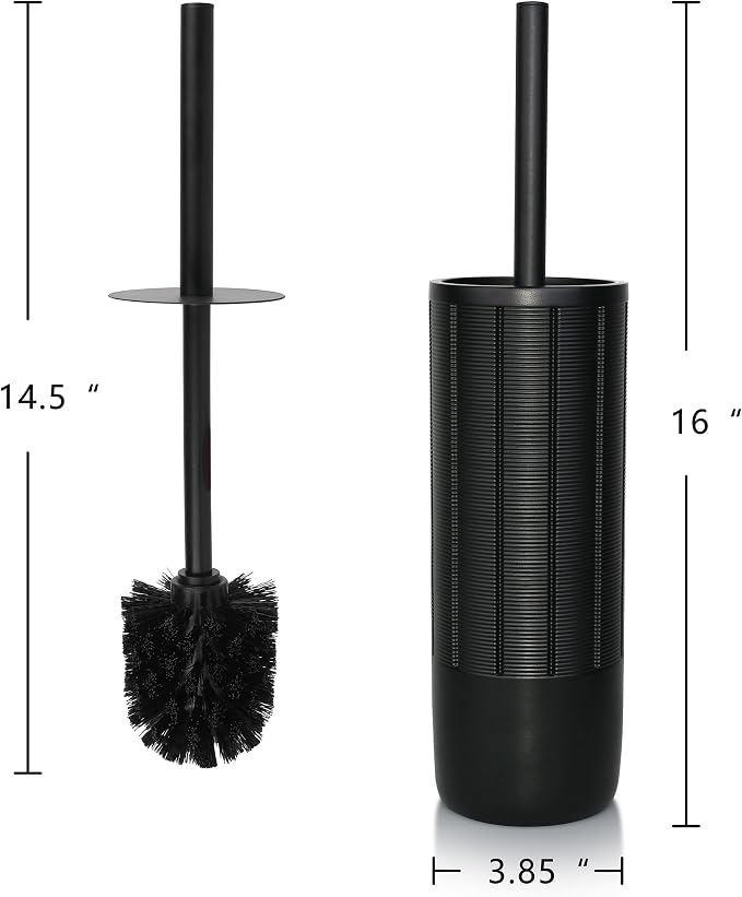 Matte Black Ribbed Design Resin Toilet Bowl Holder and Brush Set, Durable - Image 7