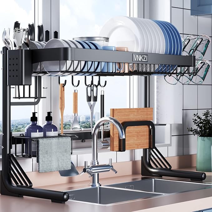 VNKZI Over Sink Dish Drying Rack, 2 Tier Full Stainless Steel Storage by VNKZI