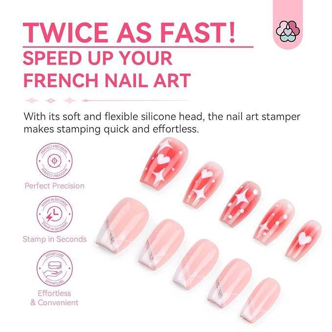 Saviland French Tip Nail Stamp: 4PCS Nail Art Stamper Kit Clear Silicone Nails - Image 4
