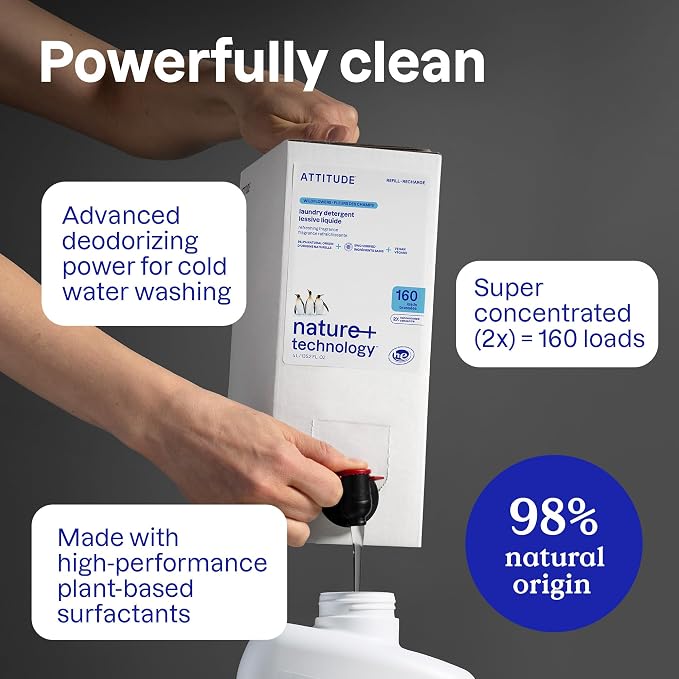 ATTITUDE Liquid Laundry Detergent Refill, EWG Verified, HE Compatible, - Image 3