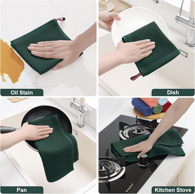 Homaxy 100% Cotton Kitchen Towels and Dishcloths Set, 12 x 12 Inches and 13 x - Image 5
