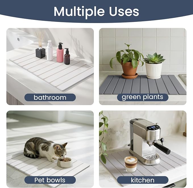 Meowoo Stone Drying Mat for Kitchen Counter, 23.6"x15.3" Foldable Diatomaceous - Image 7
