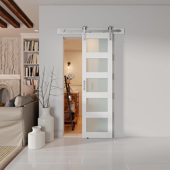 26'' x 84'' Glass Barn Door and 5 Ft Brushed Nickel Hardware Kit Included - Image 7