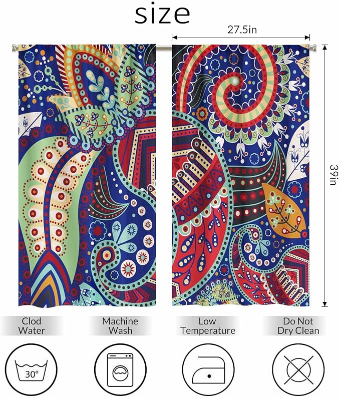 Ethnic Pattern Kitchen Curtains Paisley Lndia Abstract Floral Exotic Ornate - Image 2