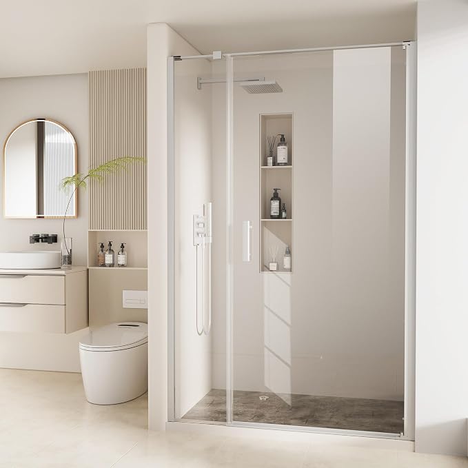 Bathbliss Framed Pivot Shower Door, Glass Shower Door in Chrome, 46.5" to 48" W by Unknown