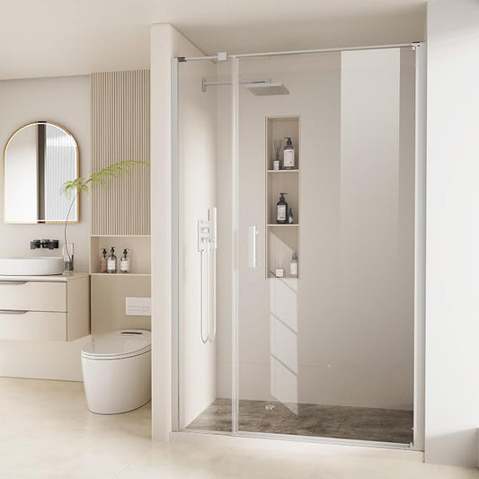 Bathbliss Framed Pivot Shower Door, Glass Shower Door in Chrome, 46.5" to 48" W by Unknown