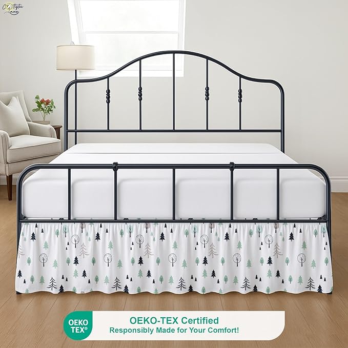 Cottington Lane Ruffled Bed Skirt King Size with Split Corner, Brushed Microfiber Hotel Quality Dust Ruffle, 15 Inch Drop Gathered Bedskirt, Soft, Stylish, Shrink & Fade Resistant, Winter Forest