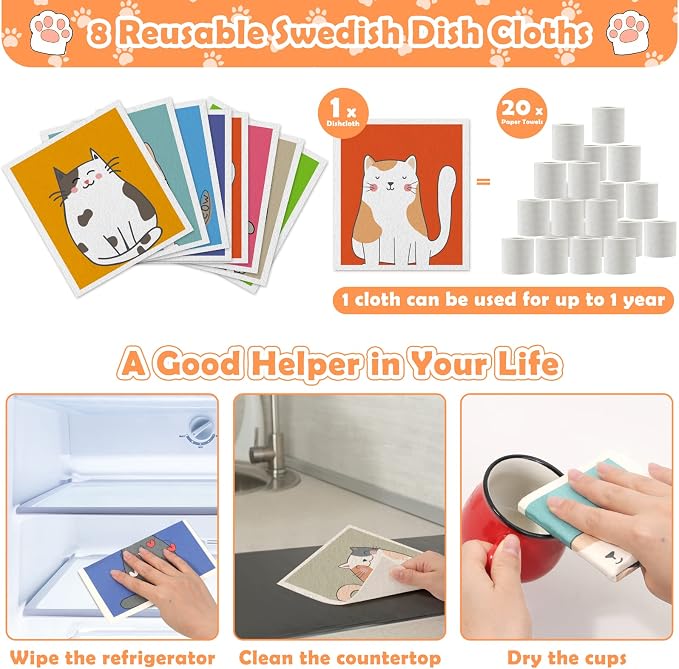 Lucomb Swedish Dish Cloths for Kitchen, 8 Pack Reusable Cleaning Cloth - Image 4