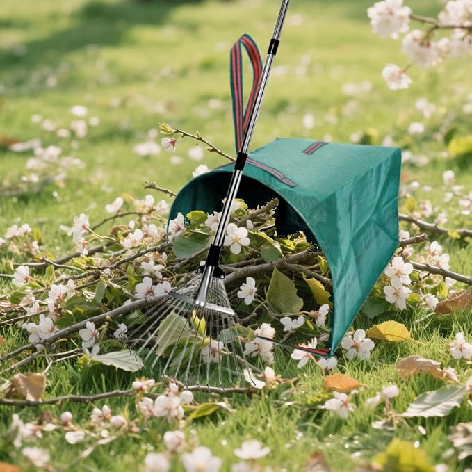 Leaf Rake for Lawns with 53 Gallon Dustpan-Type Leaf Bags, Heavy Duty Metal - Image 3