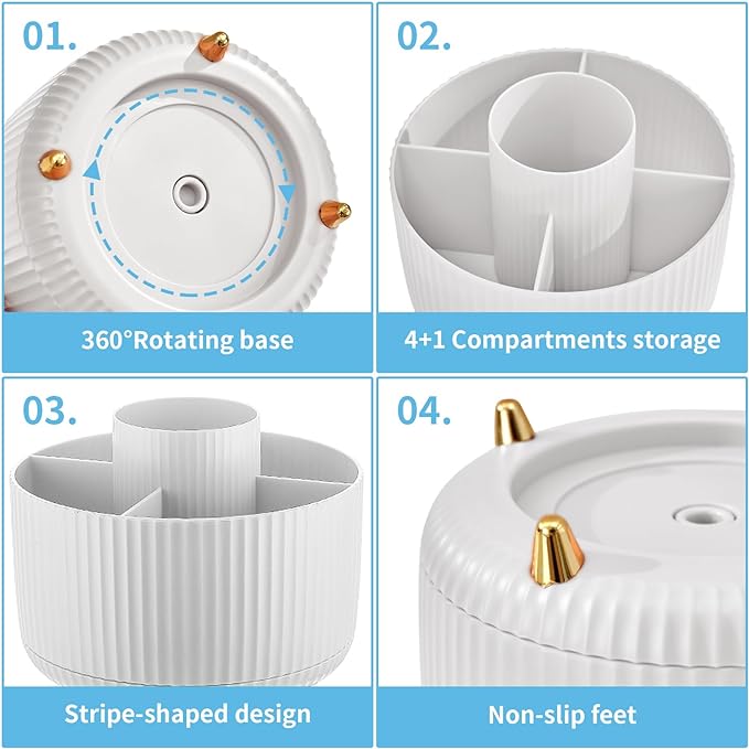 Marbrasse Desk Organizer, 360-Degree Rotating Pen Holder, Desk Organizers and - Image 4