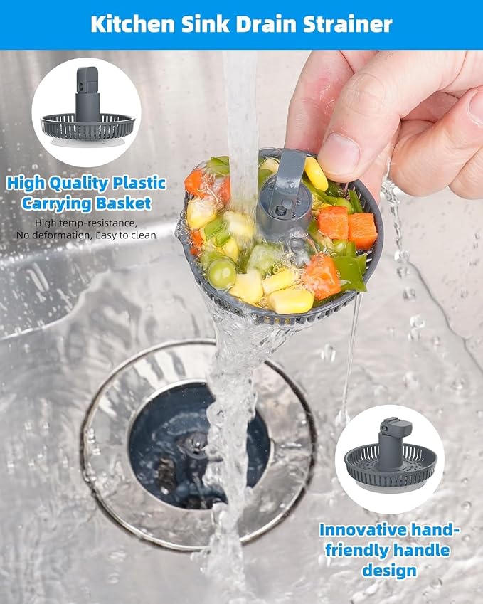 Hibbent 2 Pack 3 in 1 Kitchen Sink Drain Strainer and Stopper Combo, Chrome - Image 2