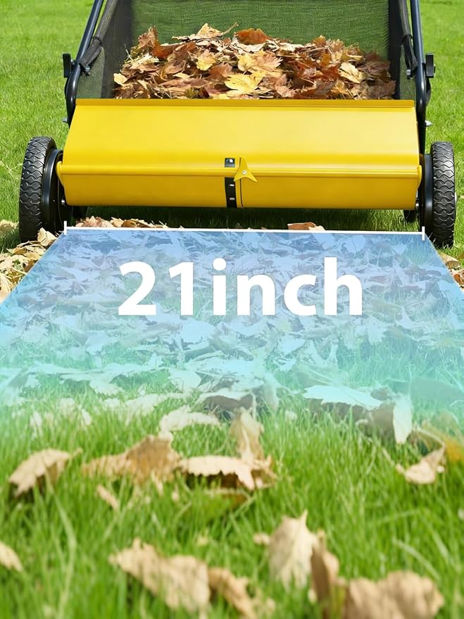 Push Lawn Sweeper, 21-Inch Width Enhanced 4-Brush System, 3.5 ft Capacity Heavy - Image 5