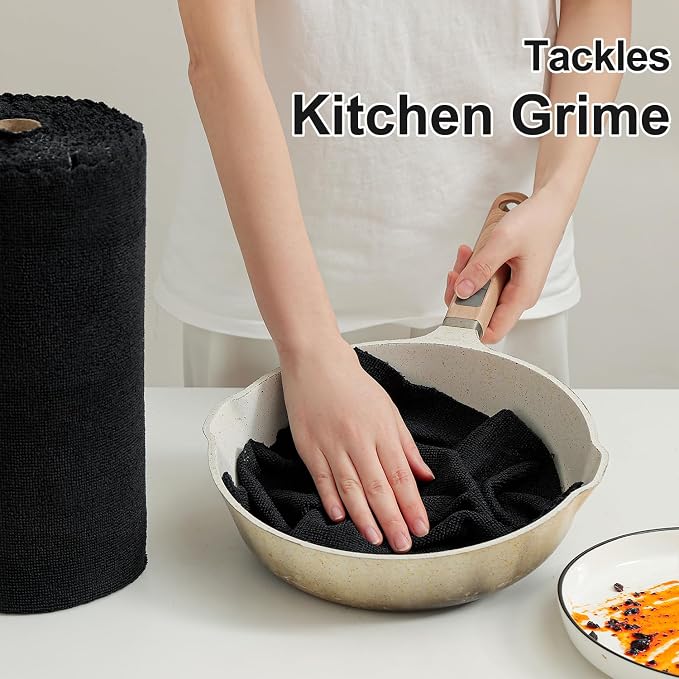 80 Pack Microfiber Cleaning Cloth Roll Reusable Paper Towels 12"x12" Black Tear - Image 6