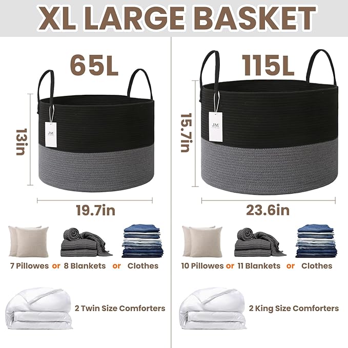Woven Blanket Basket, 115L Large Rope Storage Bin - Image 2
