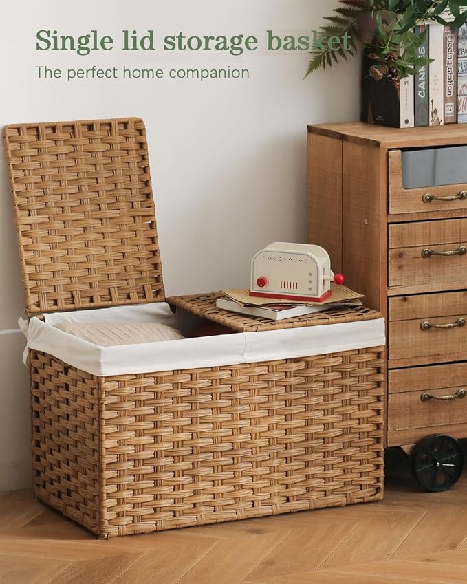 Storage Basket with Lid Wicker Baskets - Image 2
